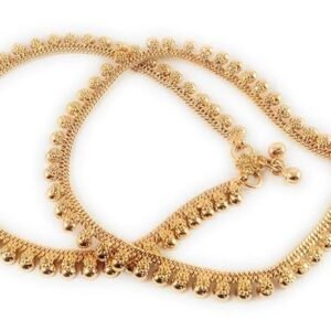 CUTE GOLD One Gram Gold Plated & Brass Stylish Anklets Kolusu Payal Ghungroo for Women & Girls (10.5 Inch)
