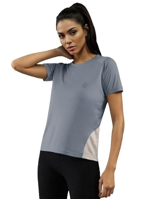 CHKOKKO Gym Tshirt for Women Workout Dry Fit t Shirt Sports Tshirt Lightweight Round Neck Breathable Half Sleeve Activewear Mesh Running Yoga Tops for Woman