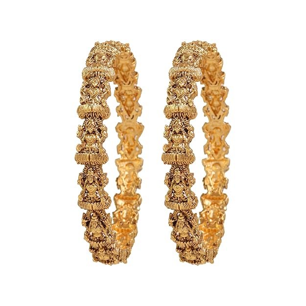 CUTE GOLD One Gram Gold Plated Traditional Antique Temple Stone Bangles for Women and Girls (4044)