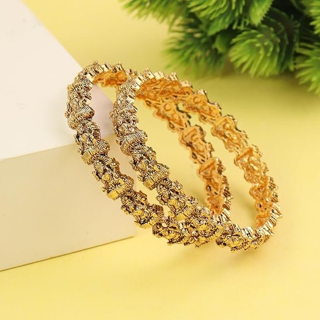 CUTE GOLD One Gram Gold Plated Traditional Antique Temple Stone Bangles for Women and Girls (4044) - Image 2