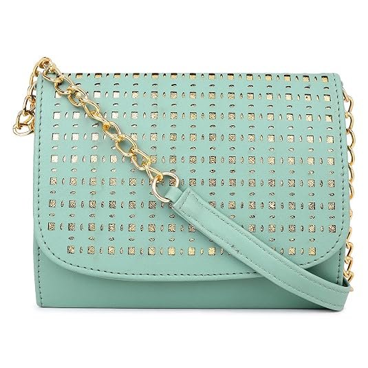 ADISA Crossbody Bag for Women - Laser Cut Sling Bag with Gold Chain, Stylish Women's Cross body Handbag for Girls, Faux Leather Shoulder Bag
