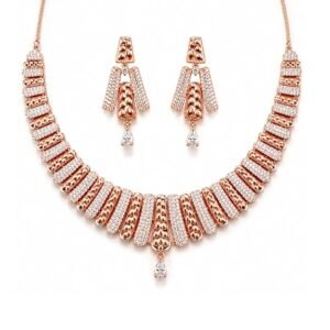 Nilu’s Collection Rose Gold Plated American Diamond Necklace & Earrings Set For Women | Anti-Tranish | Anti Allergy | Latest Fashion Jewellery Accessories for Girls | Minimal Jewelry | Ideal for Gifting