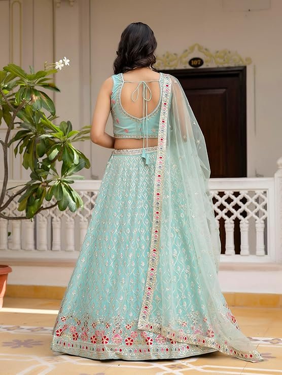 TRENDMALLS Women's Georgette Embroidery Sequence Work Lehenga Choli with Dupatta For Women Semi-Stitch - Image 2