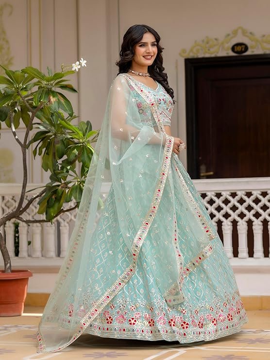 TRENDMALLS Women's Georgette Embroidery Sequence Work Lehenga Choli with Dupatta For Women Semi-Stitch - Image 3