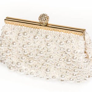 Lady Quinton Pearl and Rhinestone Evening Clutch Bag, Bridal Party Handbag with Chain Strap