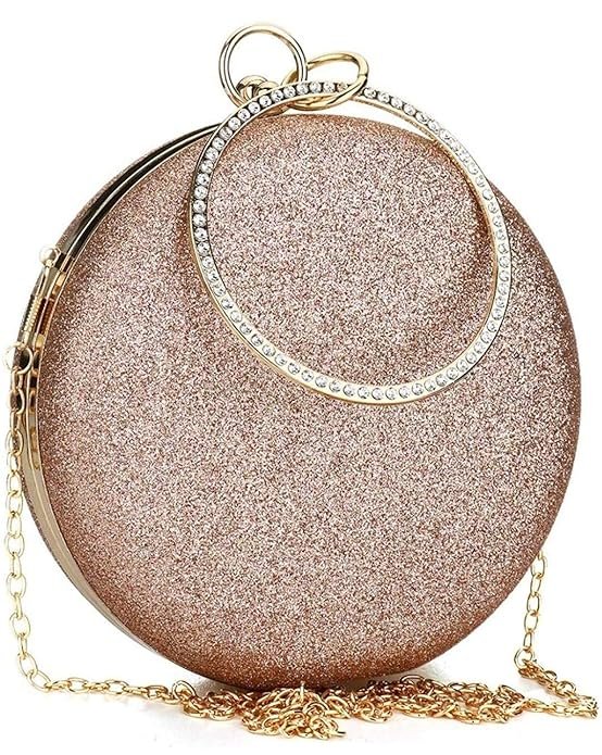 TOOBA Handicraft Women's Round Shape Clutch Bag Purse | Stylish Bag, Bridal Purse & Party Handbag Design with Ring Handle – Wedding & Special Occasion Clutch