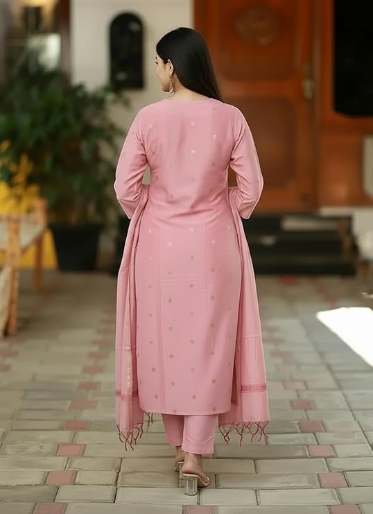 GoSriKi Kurta Sets for Women Rayon Viscose Printed | Kurta Pant Dupatta Set | Straight Kurti Set | V Neck 3/4 Sleeve Ethnic Outfit | Designer Indian Kurti Clothing with Pants Dupatta - Image 2