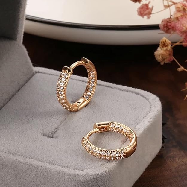 Shining Diva Fashion 18k Rose Gold Plated Latest Fancy Stylish Copper Zircon Bali Earrings for Women and Girls - Image 2