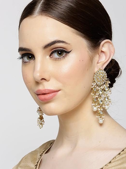 Karatcart Womens Gold Plated Kundan Tassel Earrings - Image 2