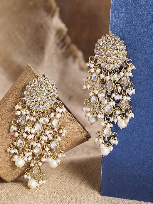 Karatcart Womens Gold Plated Kundan Tassel Earrings - Image 3