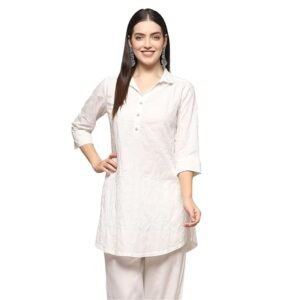 BIBA Women Cotton Straight Fit Embroidered Short Kurta