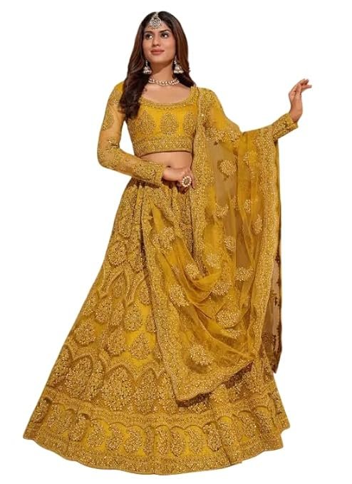 Solid Pattern Net Lehenga Choli for Women and Girls | Minimalist Ethnic Wear Plain Ghagra Choli with Matching Dupatta