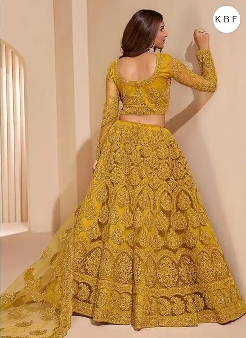 Solid Pattern Net Lehenga Choli for Women and Girls | Minimalist Ethnic Wear Plain Ghagra Choli with Matching Dupatta - Image 2
