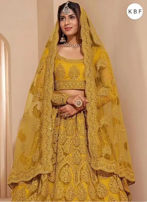 Solid Pattern Net Lehenga Choli for Women and Girls | Minimalist Ethnic Wear Plain Ghagra Choli with Matching Dupatta - Image 3