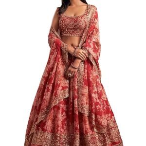 Zeel Clothing Women's Organza Floral White Semi-Stitched Lehenga Choli (7611-Wedding-Floral-Lehenga-Latest, White)