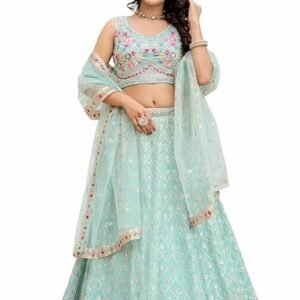 TRENDMALLS Women's Georgette Embroidery Sequence Work Lehenga Choli with Dupatta For Women Semi-Stitch