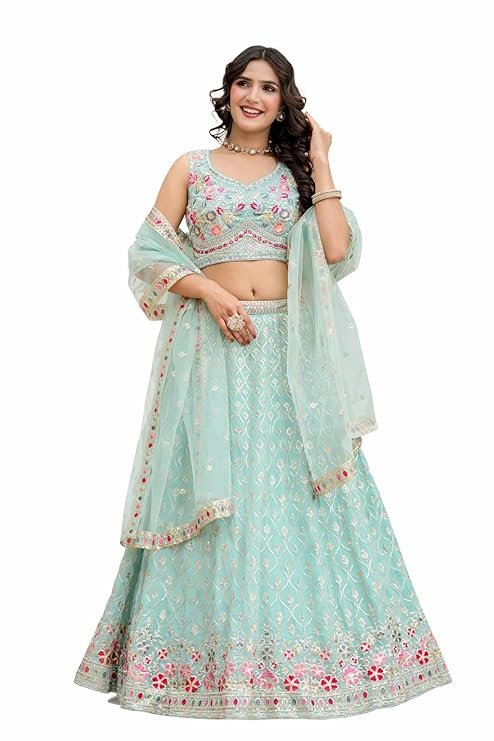 TRENDMALLS Women's Georgette Embroidery Sequence Work Lehenga Choli with Dupatta For Women Semi-Stitch
