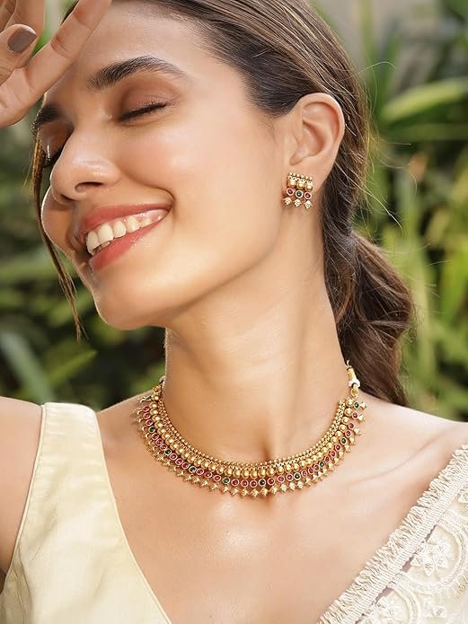 Rubans Gold Plated Necklace Set Traditional Statement Jewellery Gift for Women & Girls - Image 2