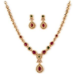 Sasitrends Traditional Micro Gold Plated Multi Color AD American Diamond Jewellery Necklace Jewellery Set for Women and Girls