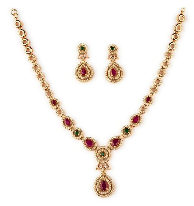 Sasitrends Traditional Micro Gold Plated Multi Color AD American Diamond Jewellery Necklace Jewellery Set for Women and Girls