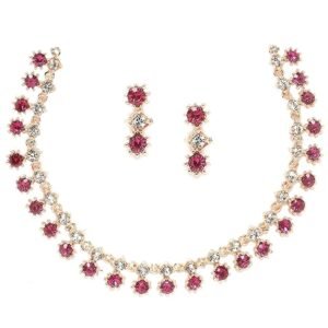 ZENEME Rose Gold-Plated American Diamond Studded Star Shaped Necklace With Earrings Jewellery Set For Girls and Women