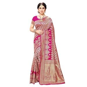 Yashika Women's Trendy Banarasi Kanjivaram pink Color Art Silk Saree with Blouse Material