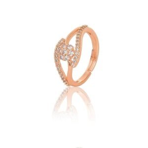 Nilu's Collection Rose Gold Plated Elegant American Diamond Studded Sparkling Adjustable Finger Ring for Women and Girls
