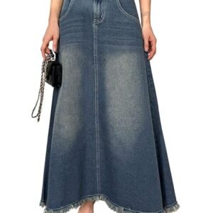 GRECIILOOKS Women's High Waist White Denim Skirt with Front Slit – Long Maxi Jean Skirt Casual Fashion – Stylish Denim Skirts for Women