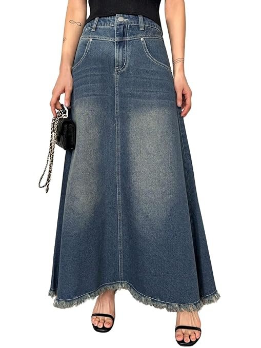 GRECIILOOKS Women's High Waist White Denim Skirt with Front Slit – Long Maxi Jean Skirt Casual Fashion – Stylish Denim Skirts for Women