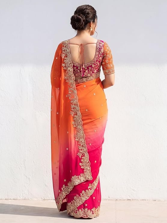 Amazon Brand - Tavasya Fancy Fendy Satin Silk Saree with Multi Sequence Embroidery Work | Heavy Embroidered Wedding Party look Saree with Running Blouse Piece - Image 2