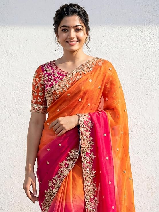 Amazon Brand - Tavasya Fancy Fendy Satin Silk Saree with Multi Sequence Embroidery Work | Heavy Embroidered Wedding Party look Saree with Running Blouse Piece - Image 3