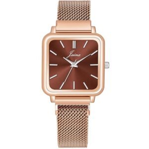 Visit the jainx Store jainx Square Dial Rose Gold Mesh Chain Analog Wrist Watch for Women (Rose Gold/Brown/Black/Silver/Green Color Dial)