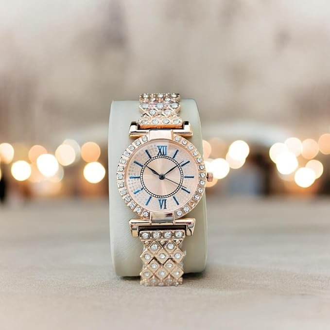 styledose Luxury Dial with Roman Marker in Diamond Studded Round case with brecelet Strap Stylish Quartz Analogue Wrist Watches for Women's & Girls&Miss&Ladies - Image 2