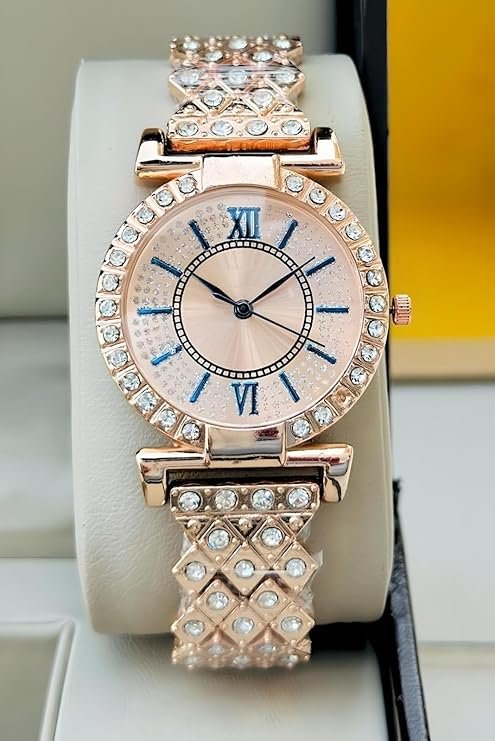 styledose Luxury Dial with Roman Marker in Diamond Studded Round case with brecelet Strap Stylish Quartz Analogue Wrist Watches for Women's & Girls&Miss&Ladies - Image 3