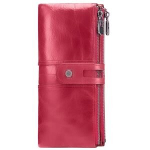 Contacts Bifold Wallets for Women | Genuine Leather Ladies Clutch/Wallet with RFID Protection | Slim Zipper Purse/Card Holder Organizer for Women (W15-Red)…