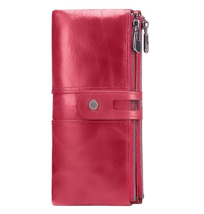 Contacts Bifold Wallets for Women | Genuine Leather Ladies Clutch/Wallet with RFID Protection | Slim Zipper Purse/Card Holder Organizer for Women (W15-Red)…