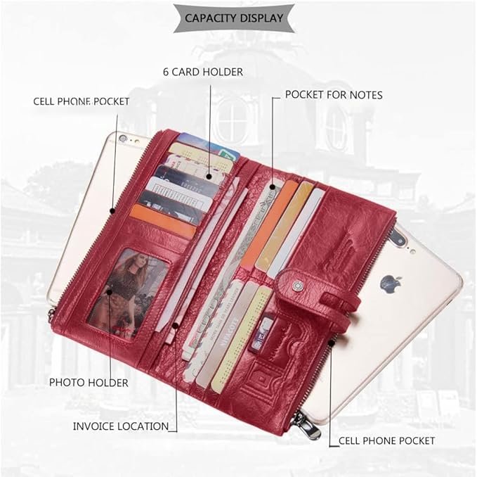Contacts Bifold Wallets for Women | Genuine Leather Ladies Clutch/Wallet with RFID Protection | Slim Zipper Purse/Card Holder Organizer for Women (W15-Red)… - Image 2