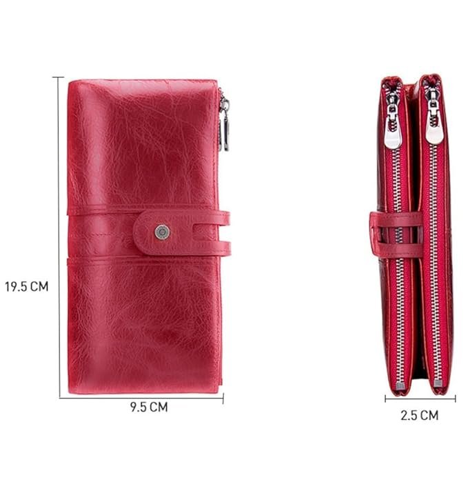 Contacts Bifold Wallets for Women | Genuine Leather Ladies Clutch/Wallet with RFID Protection | Slim Zipper Purse/Card Holder Organizer for Women (W15-Red)… - Image 3